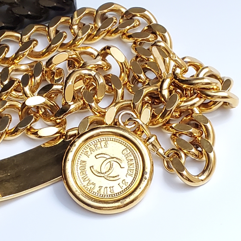 AUTH CHANEL VINTAGE CC MEDALLION CHAIN BELT - Picture 7 of 14